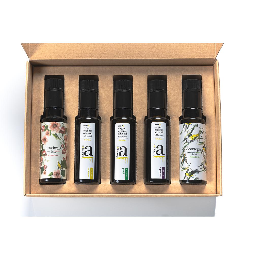 Coffret 5 huiles d'olive monovariétales bio (5 bouteilles 100 ml)

